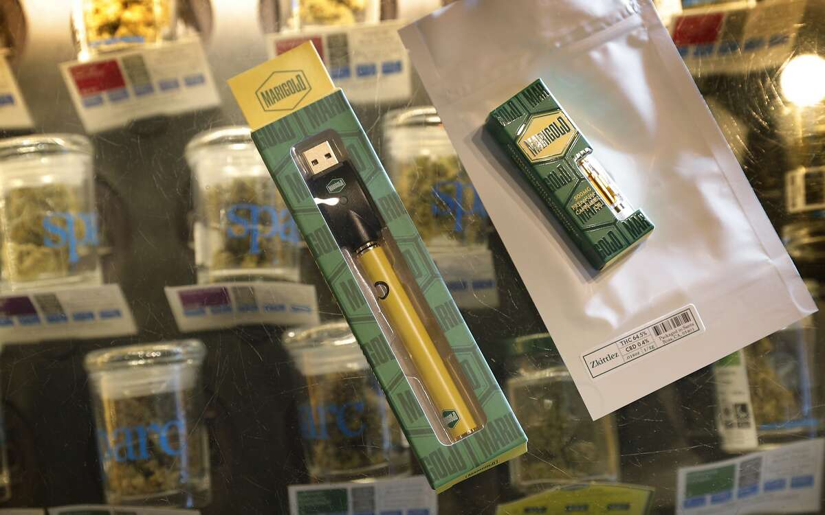 A Marigold marijuana vape pen and Cannibis oil sold at Sparc dispensary in San Francisco, Calif., on Tuesday, June 26, 2018. 
