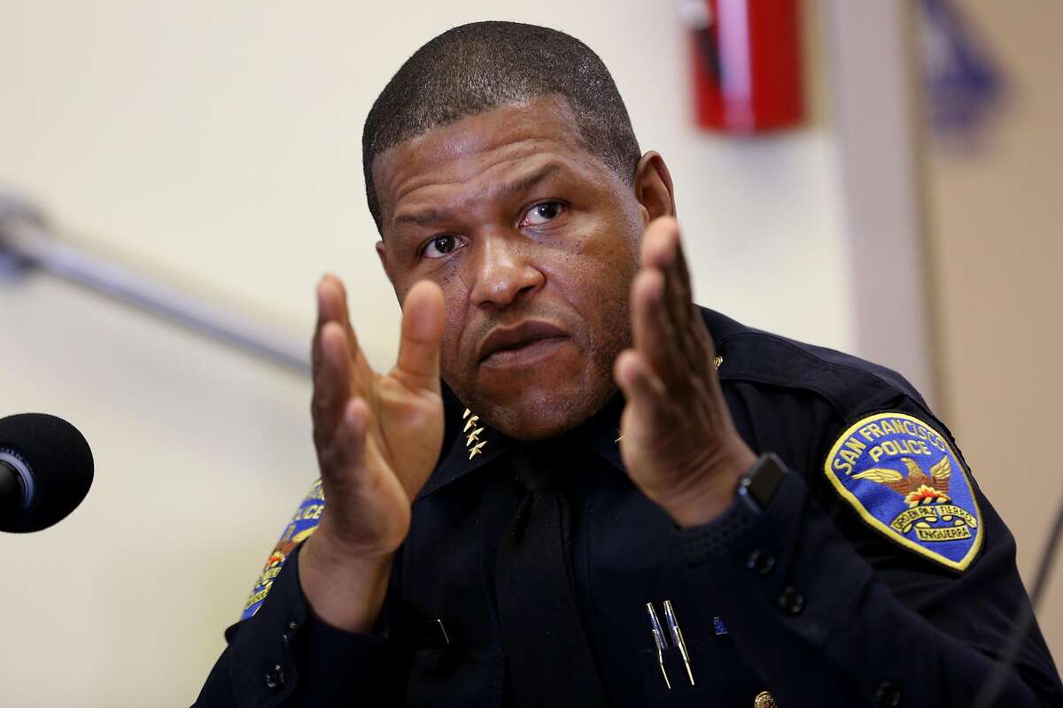 San Francisco Police Department Chief William Scott during a town hall meeting at the Cathay Post No. 384, Thursday, June 14, 2018, in San Francisco, Calif. Police officials described the scene of an officer-involved shooting. On June 9, police said Oliver Barcenas, 28, drew a firearm from his waist as he fled police. The pursuing officer discharged his firearm and struck Barcenas, who was taken into custody and remains in the hospital recovering from his injury.