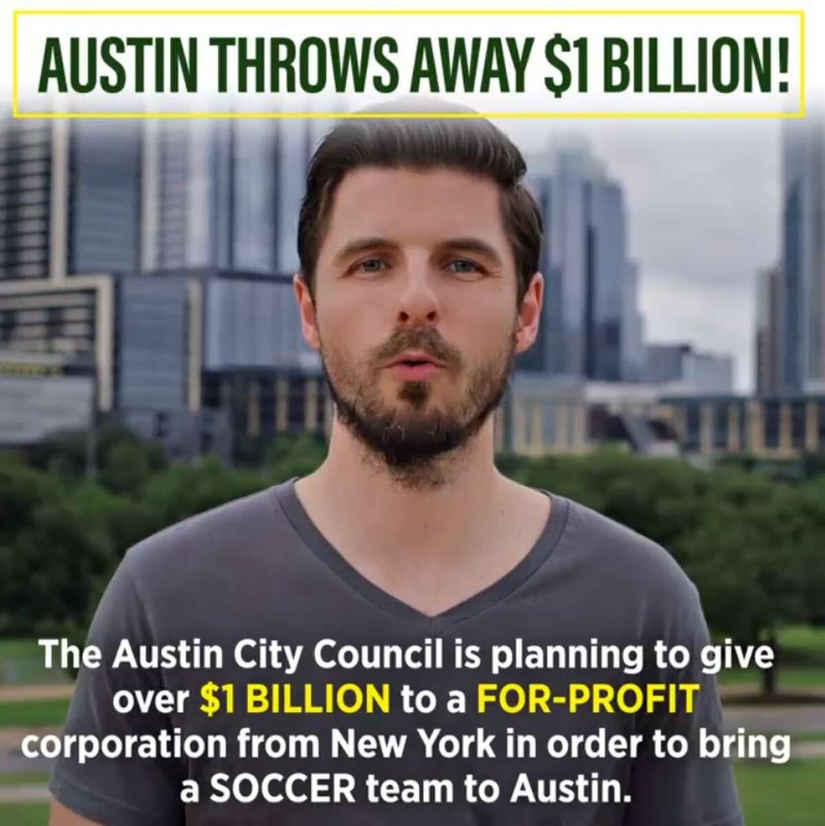 Video by opponents of Austin soccer deal claims that it is a '$1 billion giveaway.'