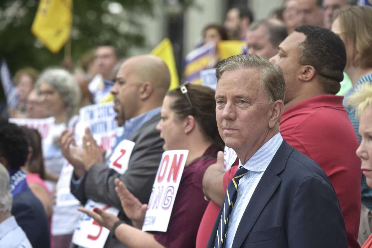 Ned Lamont attended a press conference by workers and labor leaders on the steps of the Connecticut Supreme Court on Wednesday afternoon in response to the U.S. Supreme Court on Janus v. AFSCME Council case. June 27, 2018, in Hartford, Conn. | File photo