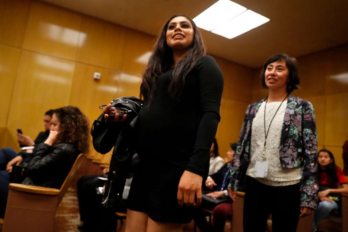 Gabrielle enters the courtroom for the San Francisco Collaborative Courts' Young Adult Court Graduation Ceremony at Hall of Justice in San Francisco, Calif. on Wednesday, June 20, 2018.