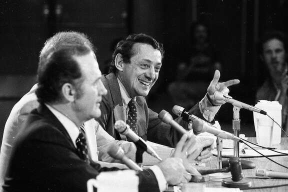 Sept. 15, 1978: San Francisco supervisor Harvey Milk debates John Briggs about Proposition 6, during an event at Northgate High School in Walnut Creek.