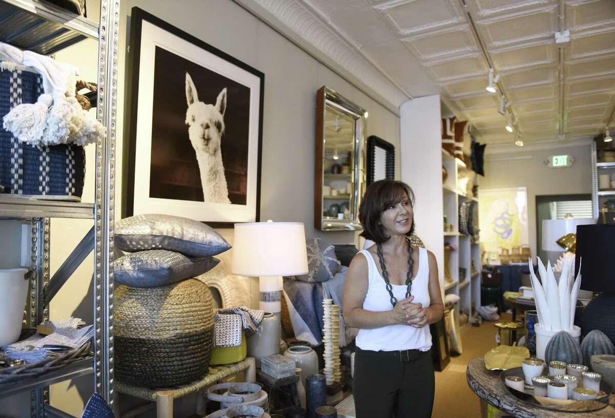Decorative items are displayed at Habitat Greenwich interior design store in the Cos Cob section of Greenwich, Conn. Tuesday, June 26, 2018. The shop, which will have its soft opening Saturday, June 30, features a variety of interior pieces from near and far, many of which are made by fair trade small businesses.