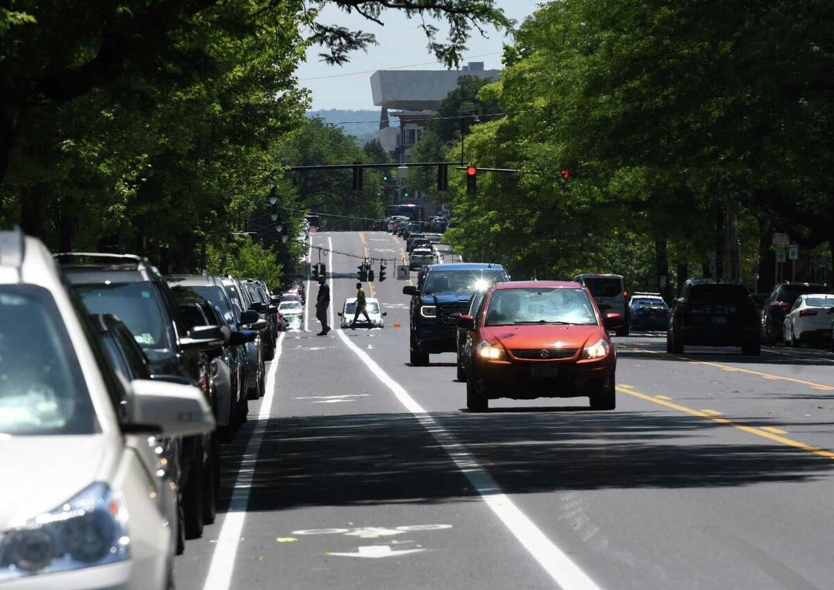 View looking down Madison Ave. from S. Lake showing the repaved road and updated traffic lanes on Friday, June 29, 2018, in Albany, N.Y. Mayor Kathy Sheehan held a press conference to highlight the completion of the major components of the second and final phase of the Madison Avenue Street Calming project. (Will Waldron/Times Union)