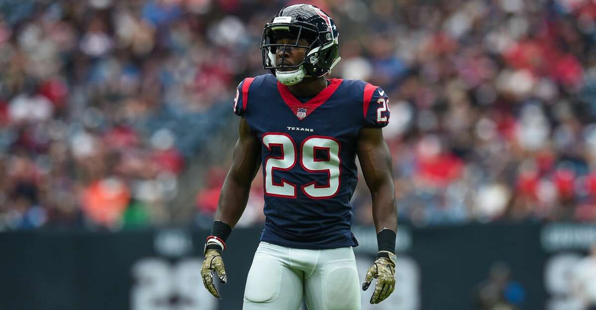 PHOTOS: Andre Hal making plays for the Texans HOUSTON, TX - NOVEMBER 05: Houston Texans free safety Andre Hal (29) gets ready for a play during the football game between the Indianapolis Colts and the Houston Texans on November 5, 2017 at NRG Stadium in Houston, Texas. (Photo by Daniel Dunn/Icon Sportswire via Getty Images)