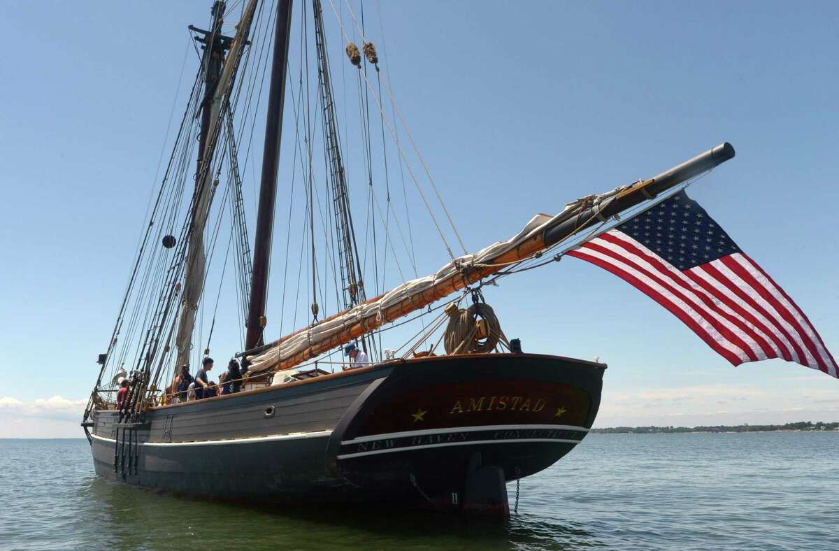The replica of the Spanish Schooner the Amistad sits moored off Sheffield Island Wednesday, July 26, 2017, in Norwalk, Conn. The Amistad was a schooner made famous by its slave revolt made by Mende captives in 1839. The African captives seized control of the ship, killing some of the crew and ordering the survivors to sail the ship to Africa. However, the surviving crew steered the Amistad north and it was ultimately captured off the coast of Long Island. The ship and slaves were interned in Connecticut. The Amistad owners claimed the slaves as property, but the U.S. had banned African trade and argued that the captives were legally free. The case, United States v. The Amistad gained international intrigue, and was ultimately decided on in favor of the Mende by the Supreme Court.
