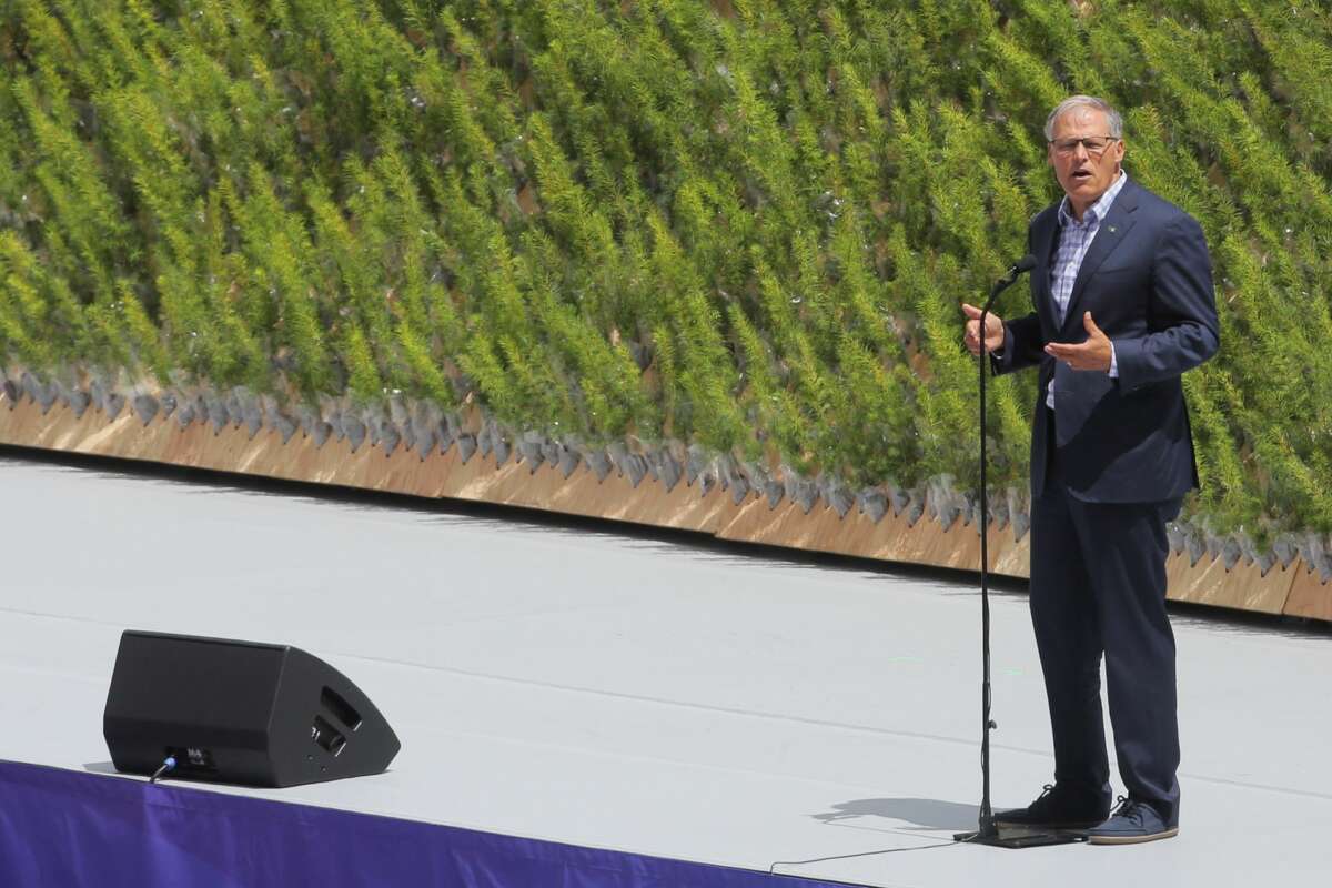 Governor Jay Inslee speaks during the Opening Ceremony of the 2018 Special Olympic USA Games, Sunday, June 1, 2018 at Husky Stadium in Seattle. (Genna Martin, seattlepi.com)