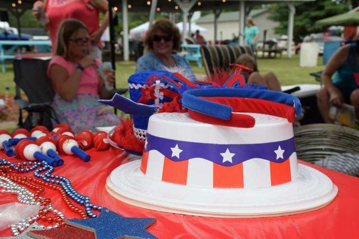 A few of the red, white and blue souvenirs offered for sale in the park during the Fieldon Independence Celebration.