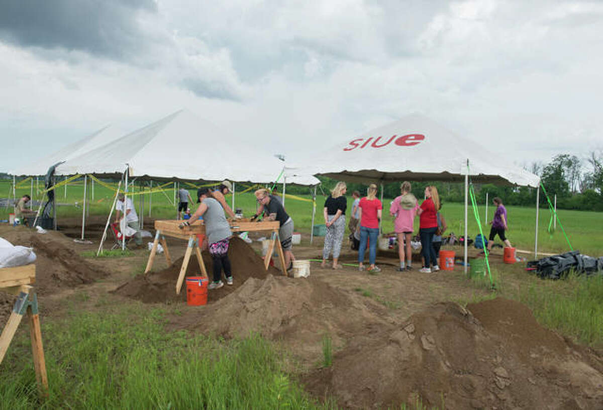 Tents are strategically placed at the Gehring Site on campus where the archaeological field school is hard at work uncovering history this summer.