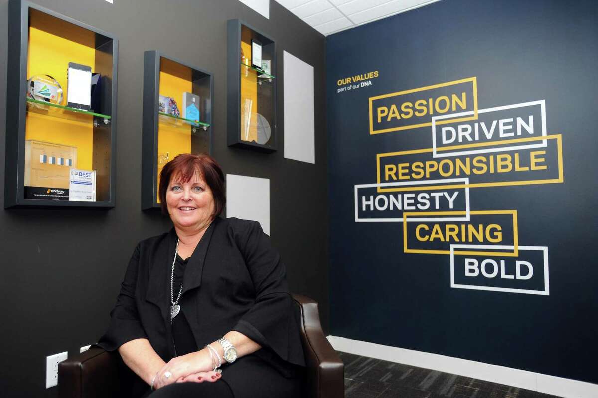 Synchrony Financial CEO and President Margaret Keane poses for a photo inside Synchrony headquarters on Long Ridge Road in Stamford, Conn., on Monday, Nov. 27, 2017.