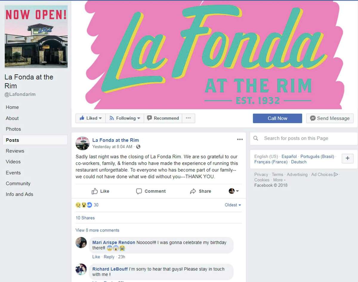 La Fonda at The Rim has closed. The restaurant opened in late 2017.