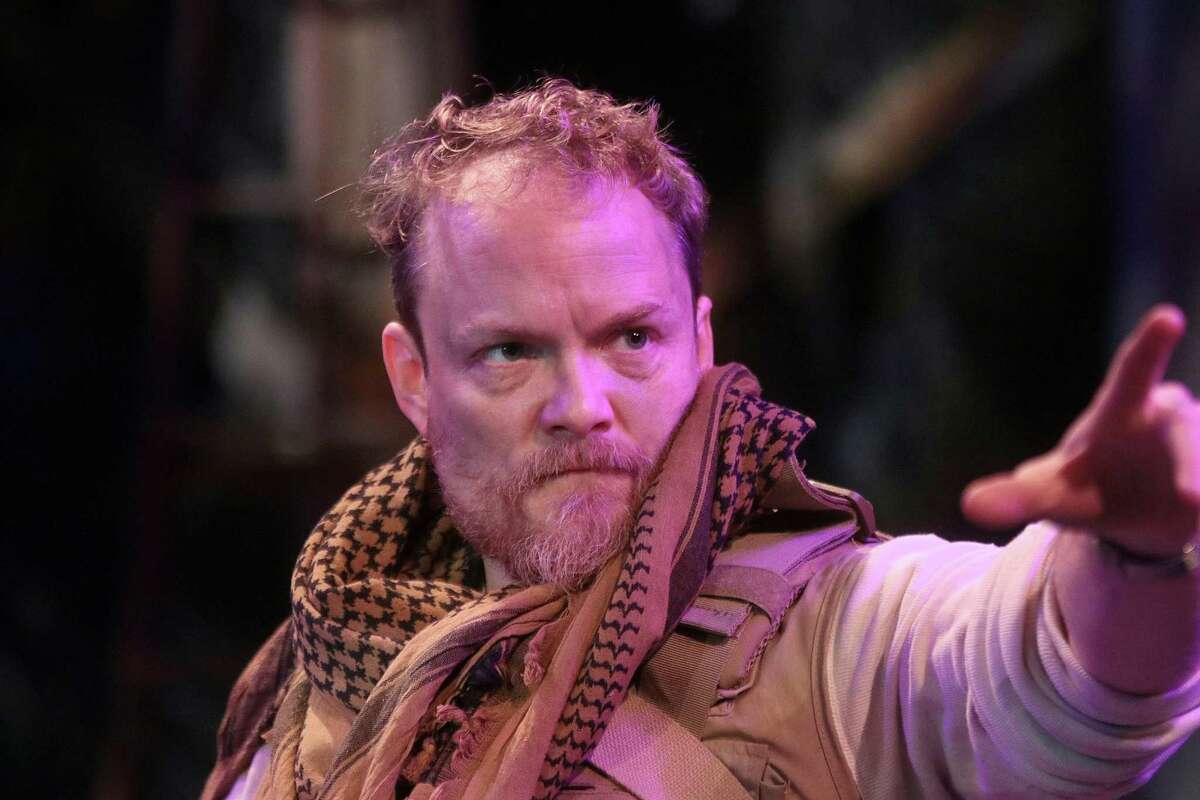 Guy Roberts, Artistic Director of Prague Shakespeare Company, as the Poet in “An Iliad” at Main Street Theater earlier this year. 