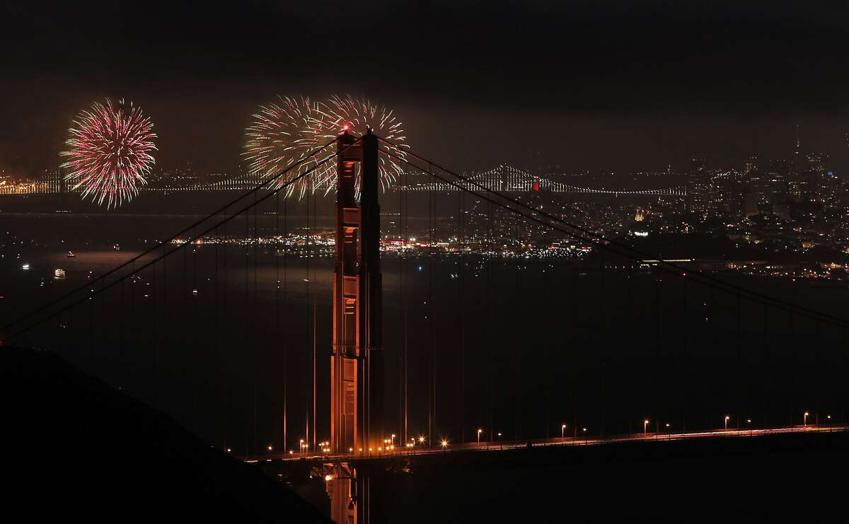 Fireworks are launched during the Fourth of July celebration in San Francisco in 2018. Mayor London Breed tweeted Friday that a fireworks show would be held on the Fourth this year, after it was canceled in 2020 because of the coronavirus pandemic.