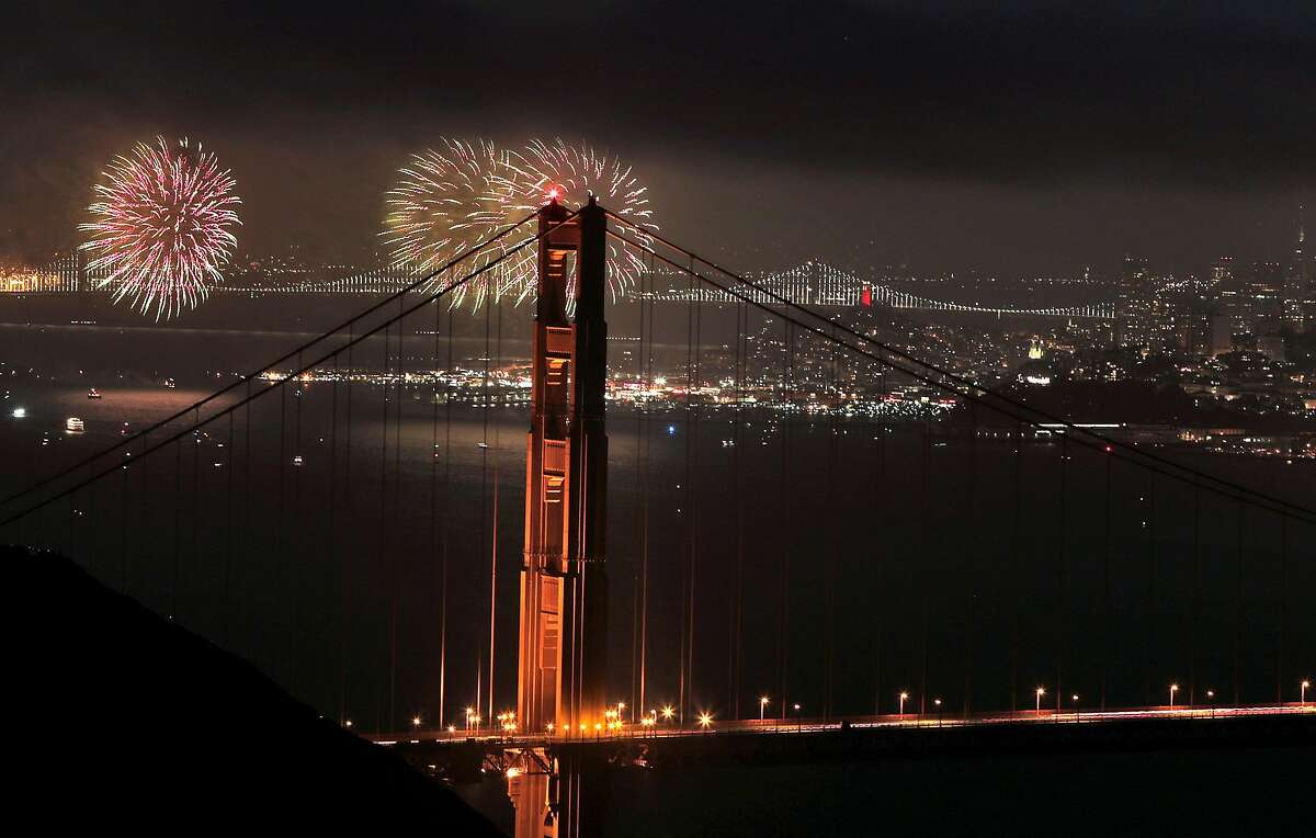 Fireworks are launched during the Fourth of July celebration in San Francisco in 2018. Mayor London Breed tweeted Friday that a fireworks show would be held on the Fourth this year, after it was canceled in 2020 because of the coronavirus pandemic.