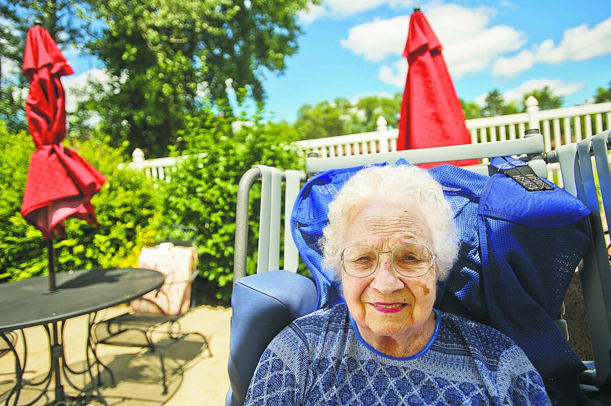 Ann Hanson is pictured on her 102nd birthday.
