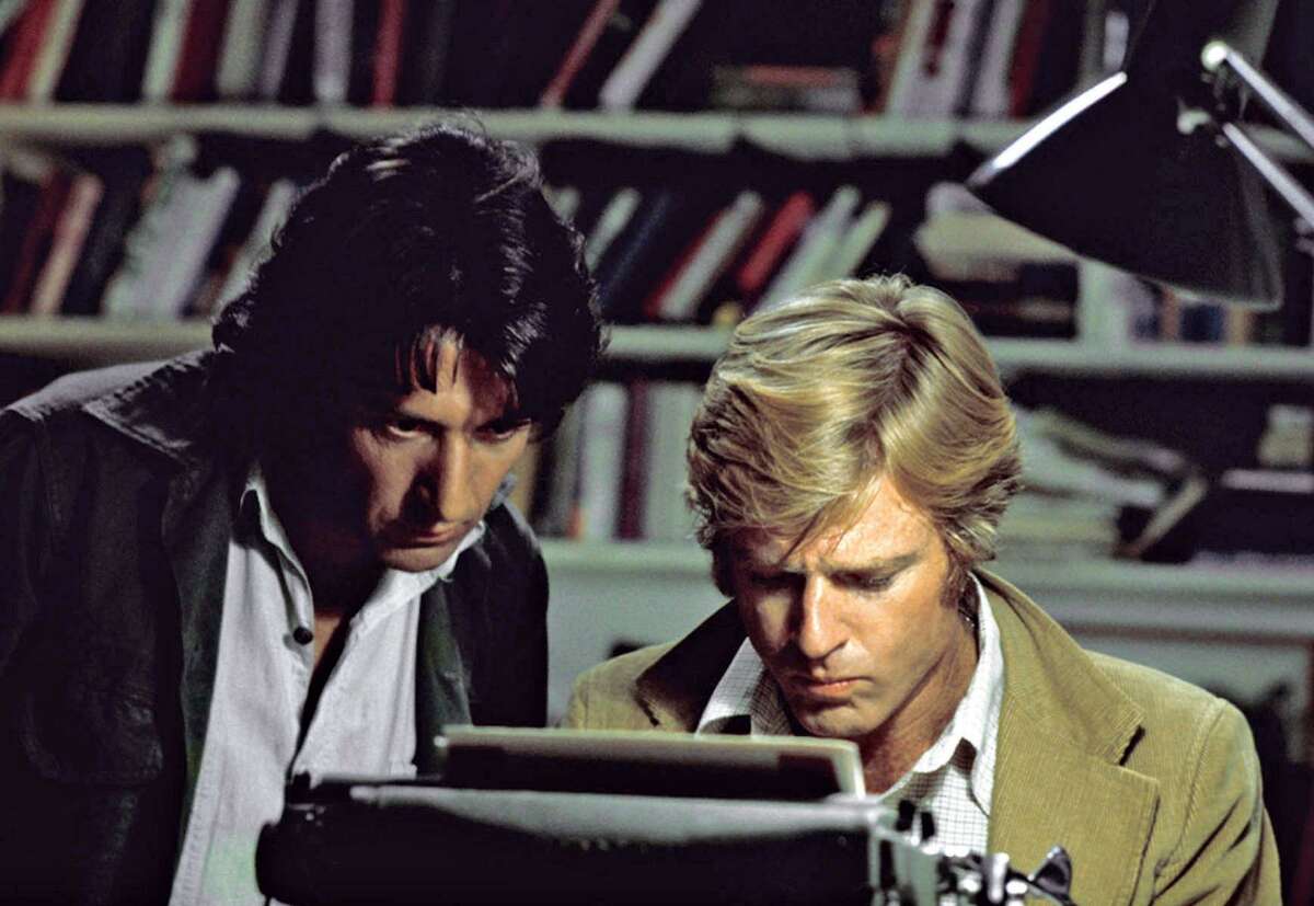 Actors Robert Redford (right) and Dustin Hoffman appear in their roles as reporters Bob Woodward and Carl Bernstein, respectively, in the 1976 film “All the President’s Men.”