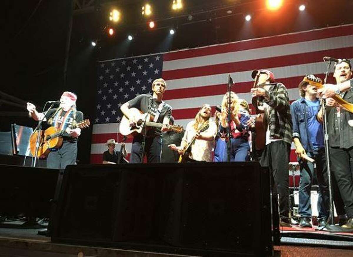 U.S. Senate candidate Beto O’Rourke was invited on stage by country music legend Willie Nelson to play guitar in Austin during Nelson’s annual 4th of July Picnic. (Photo via Beto O’Rourke’s Instagram)