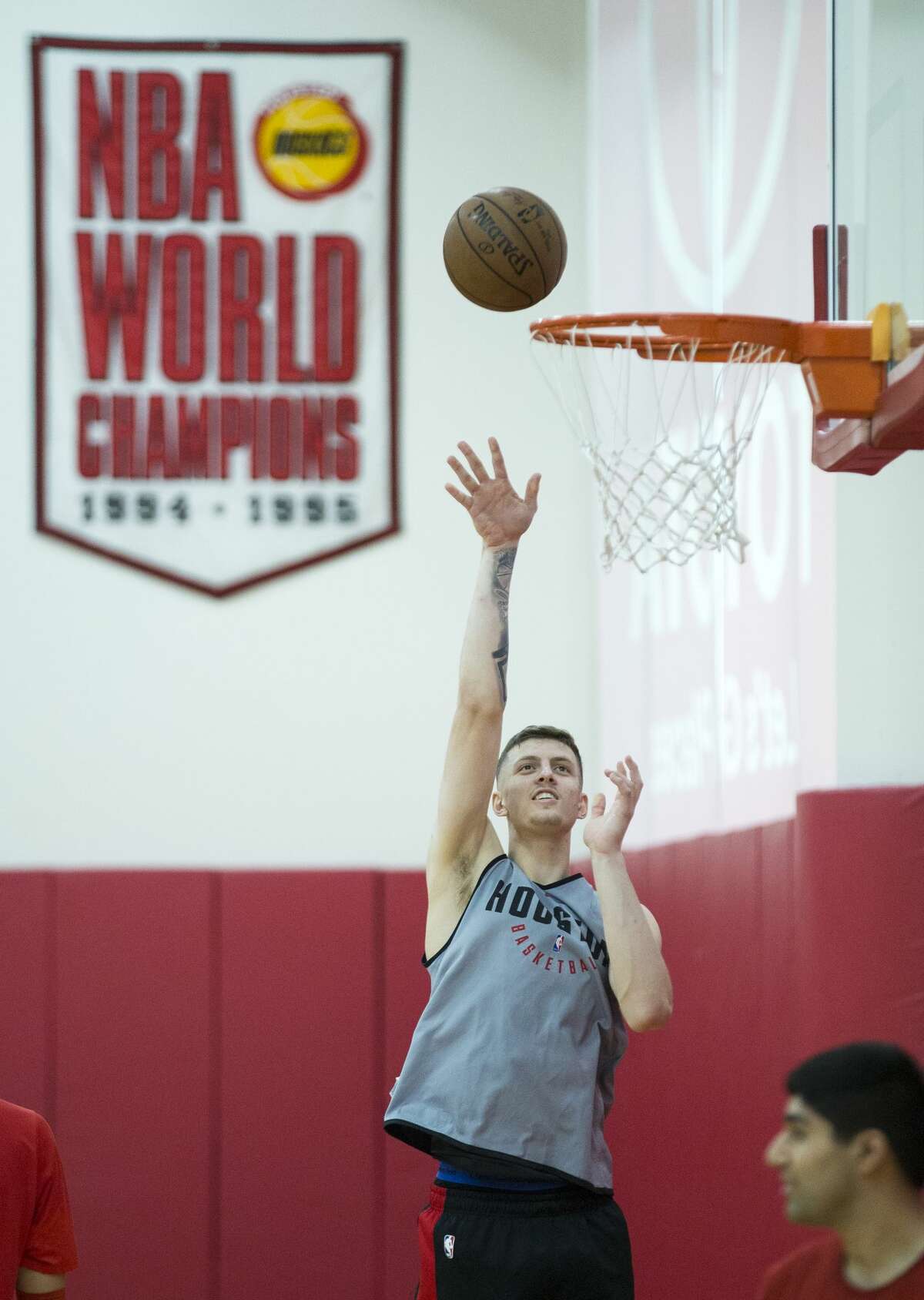Houston Rockets center Isaiah Hartenstein takes a shot during practice for the Rockets NBA rookie summer league at Toyota Center on Thursday, July 5, 2018, in Houston. ( Brett Coomer / Houston Chronicle )