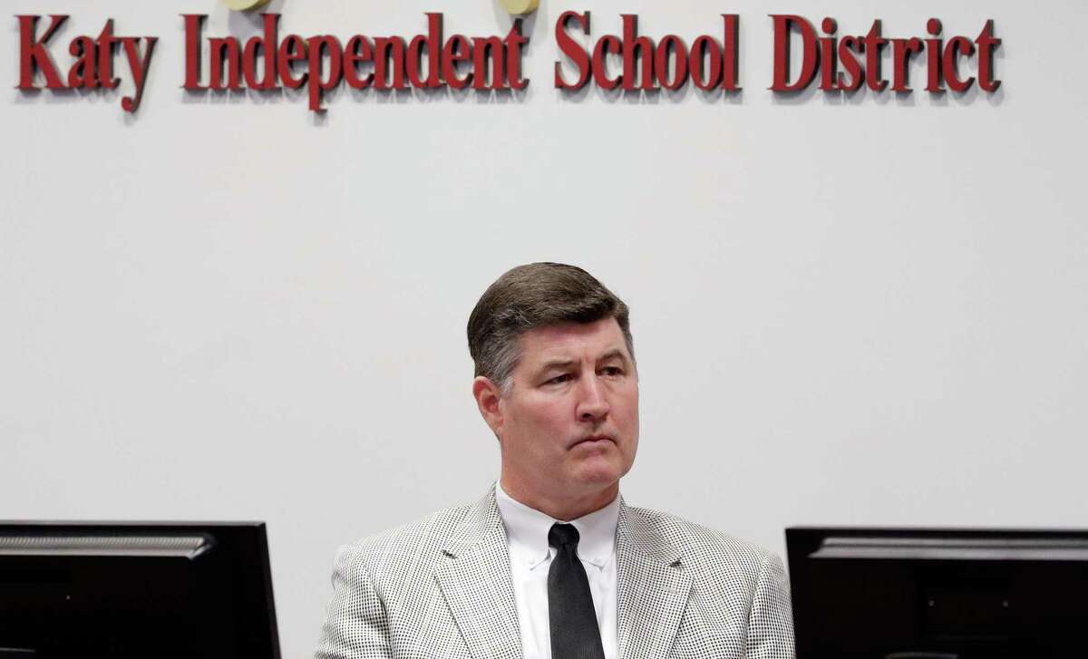 File photo from May 21, 2018 shows then-Katy ISD Superintendent Lance Hindt at a district board meeting at the Education Support Complex in Katy, Texas.