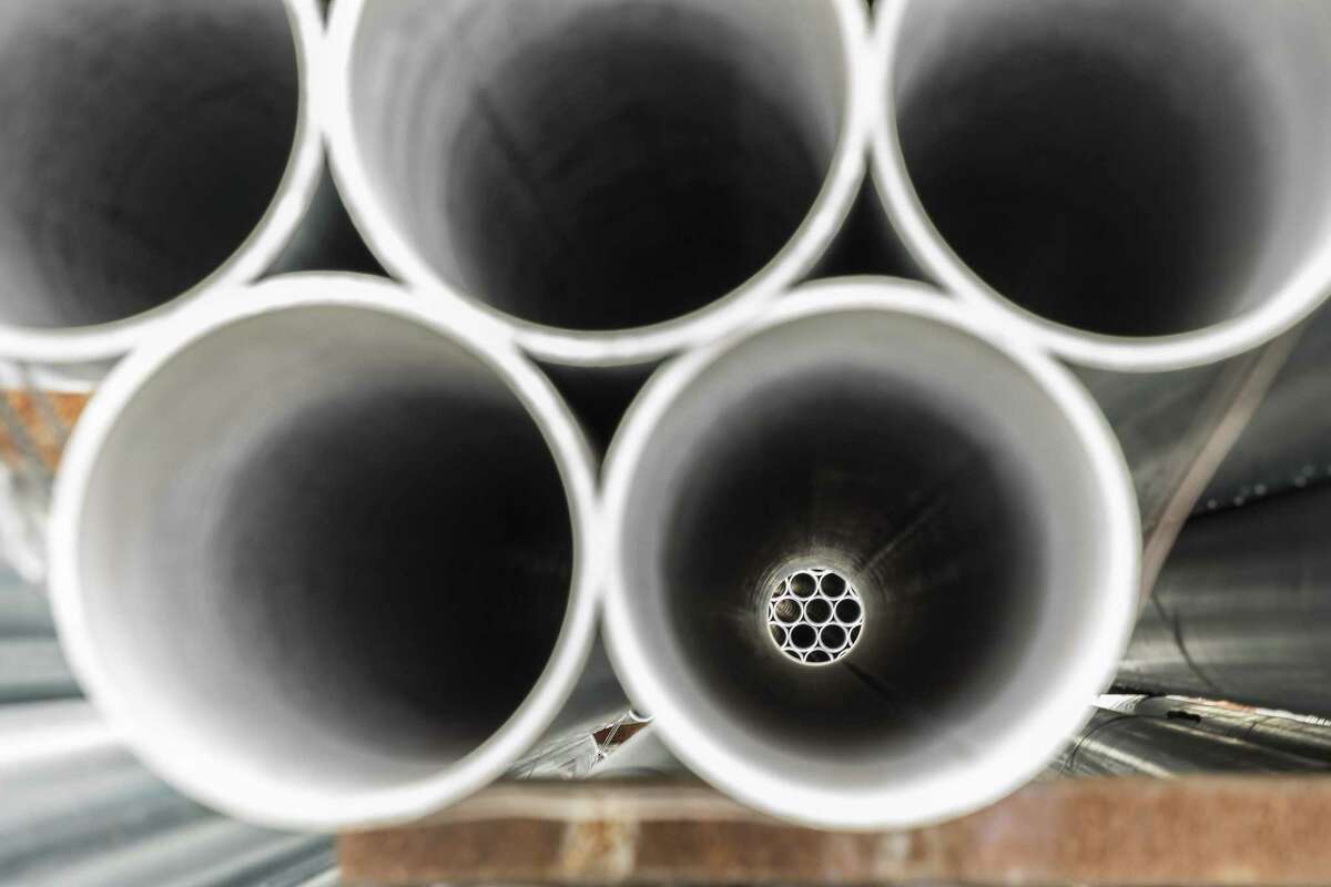Bundles of steel pipe sit stacked at a stockyard on the outskirts of Shanghai, China, on Thursday, July 5, 2018. U.S. President Donald Trump’s attempts to re-balance global trade were met with responses from other countries.