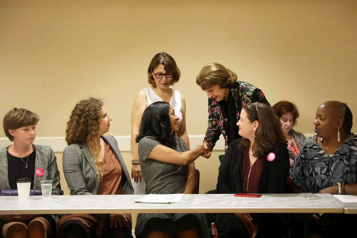 Senator Dianne Feinstein greets East Bay supporters of Planned Parenthood before speaking at a roundtable discussion hosted by the California Planned Parenthood Education Fund on July 6, 2018 in Oakland.