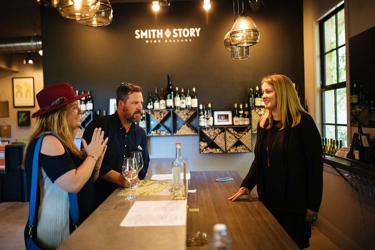Mary Clarkson and Nate Rose enjoy their tasting with Alison Smith-Story at the Smith Story Wine Cellars' tasting room in Philo, Calif., Monday, May 28, 2018.