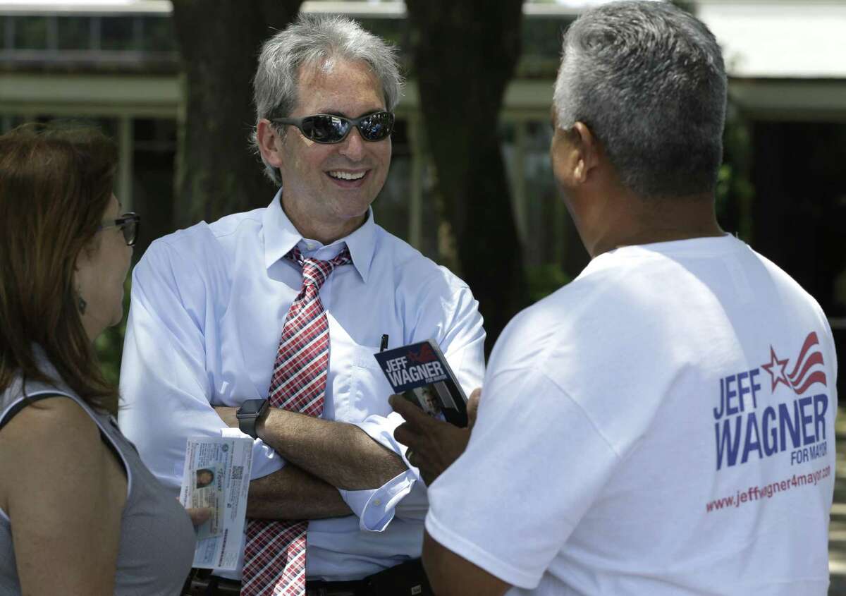 Then-mayoral candidate Jeff Wagner speaks to supporters outside Pasadena City Hall on June 6, 2017. Pasadena is the second-largest city in Harris County, behind Houston.