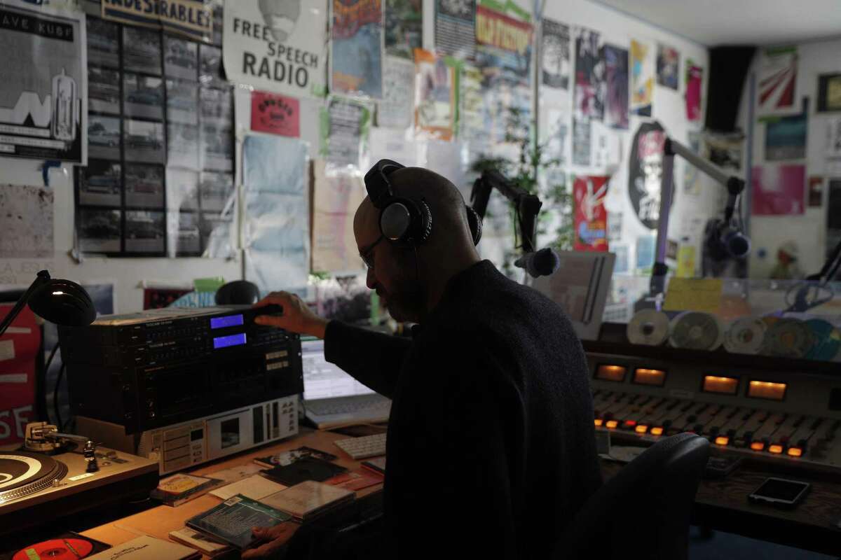 Board member and DJ Henry Wimmer during his show at the new home of KXSF (formerly KUSF) in San Francisco, Calif., on Wednesday, December 20, 2017. San Francisco Community Radio (SFCR) has been granted the call letters KXSF-LP by the FCC for its new broadcast radio station to begin operations in 2018. The station will be heard at 102.5 FM in the city of San Francisco -- the culmination of a seven-year process since the shutdown of KUSF 90.3 FM, driven by a group of former volunteers at KUSF joined with members of the community.
