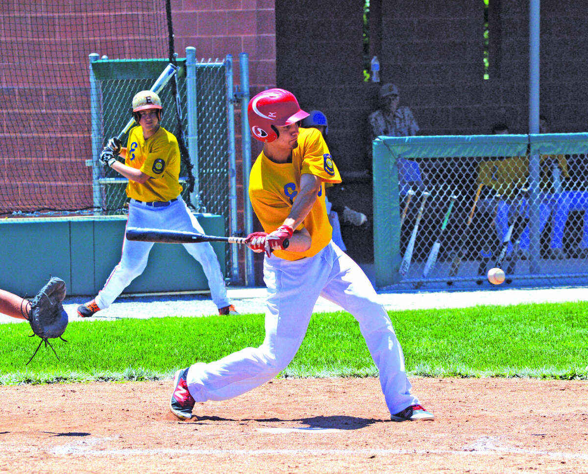 Post 199's Nick Yates hits a single during the third inning.