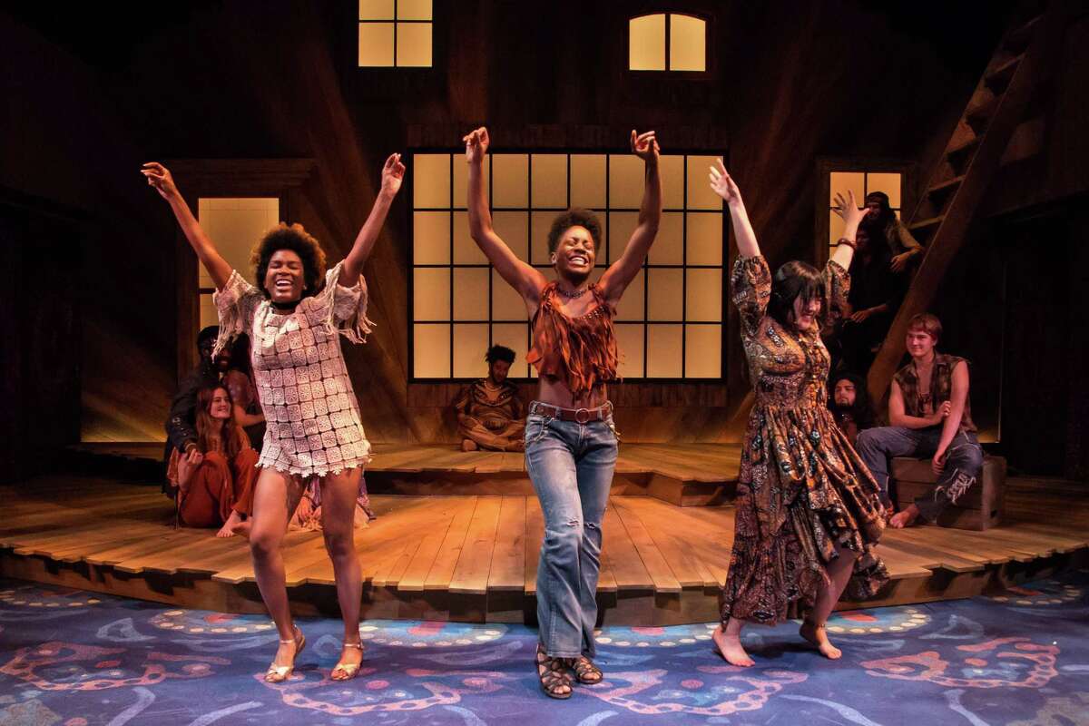 From left,  Ariel Blackwood, Latoya Edwards and Sarah Sun Park in "Hair" at Berkshire Theatre Group.
