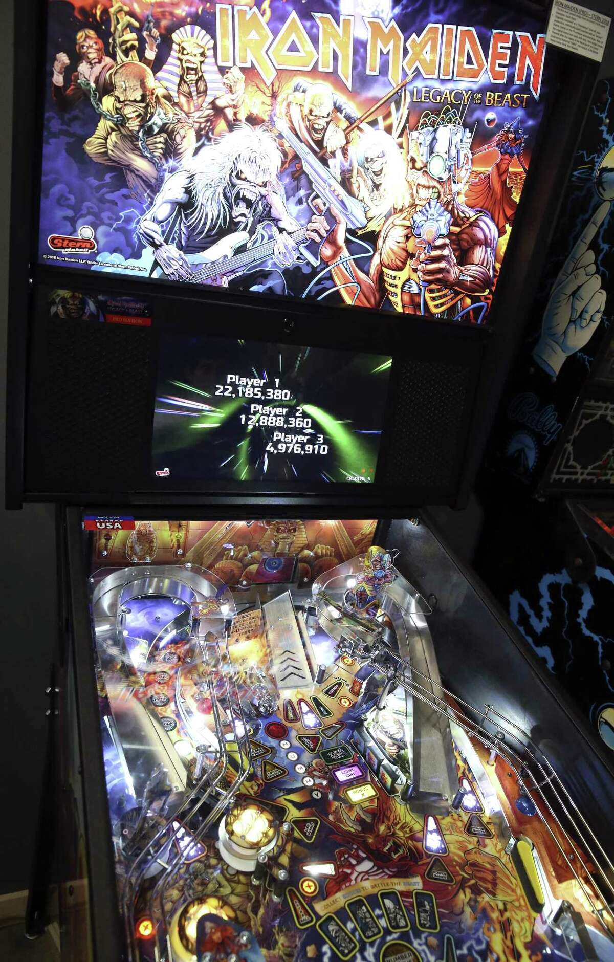 What's Brewing? coffeehouse hosts various pinball machines, from the 1970s to 2018 with its Iron Maiden pinball game.