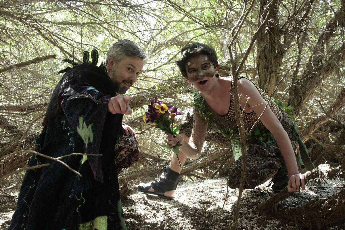 Stephen Muterspaugh as Oberon (left) and James Lewis as Puck in San Francisco Shakespeare Festival’s “A Midsummer Night’s Dream.”