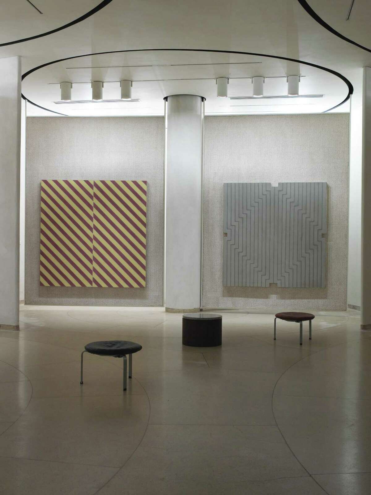 A pair of Frank Stella pieces dominate one wall in Philip Johnson's private gallery.
