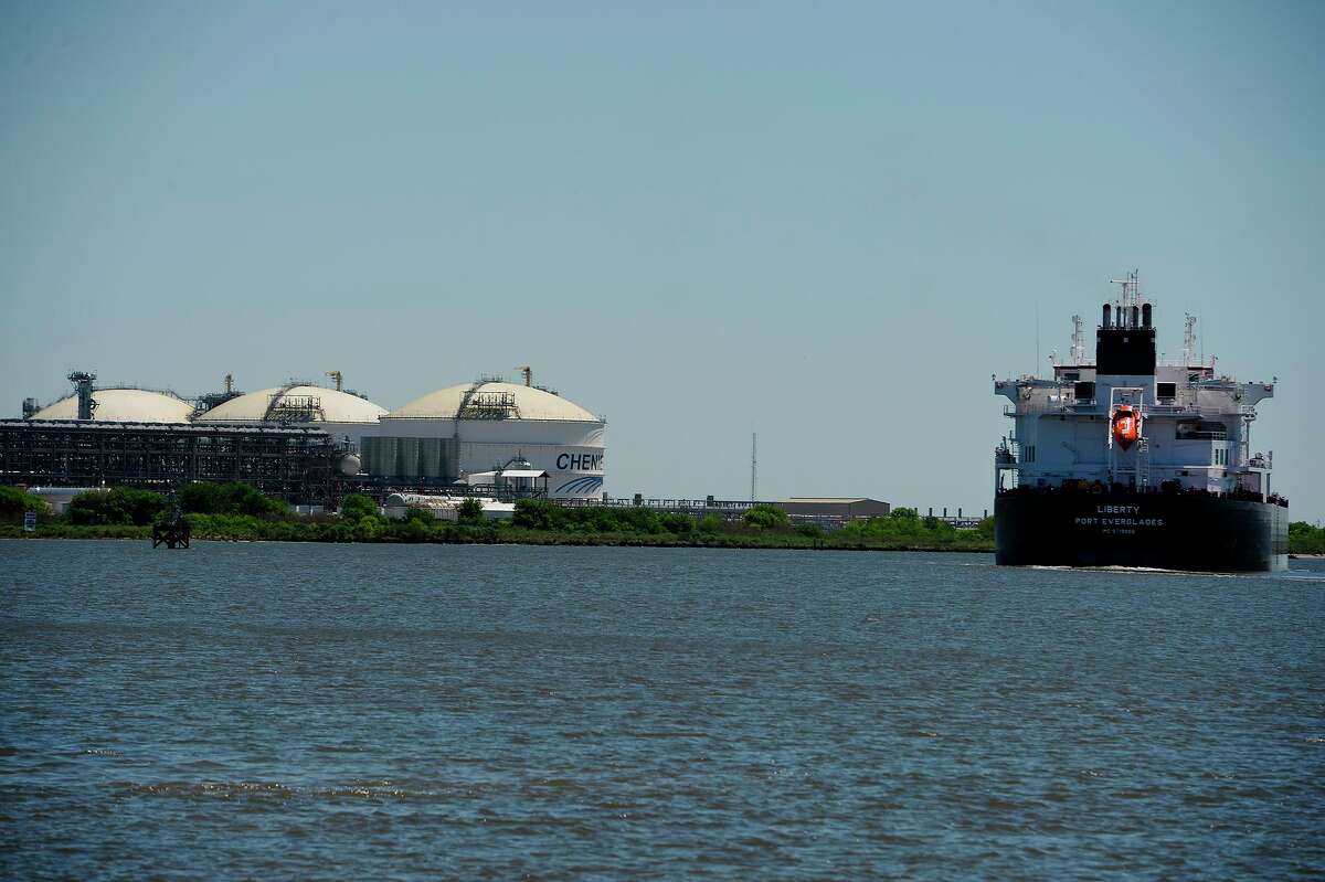 A ship passes by Cheniere Energy's Sabine Pass terminal for liquified natural gas. The U.S.-China trade war threatens a major market for the burgeoning U.S. LNG industry.