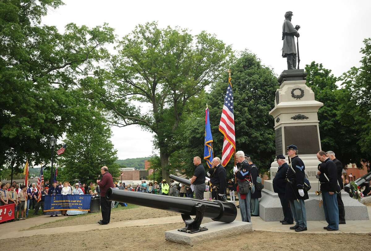 A file photo shows the re-dedication of the Civil War Monument on the Derby Green following the annual Derby-Shelton Memorial Day Parade.
