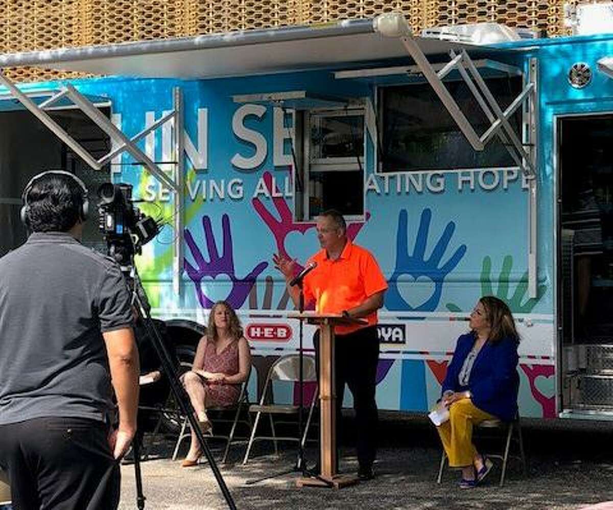 Antonio Fernandez, CEO and president for Catholic Charities, stands before the newly unveiled Mobile Relief Unit, which will address food insecurity, homelessness, and disaster response for the 19 counties of the Archdiocese of San Antonio. The unit was unveiled May 10.