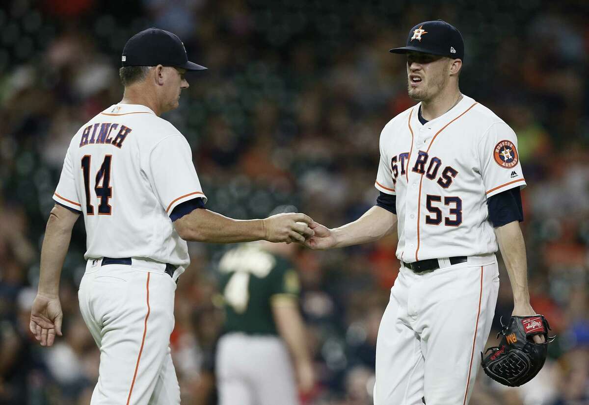 PHOTOS: Re-evaluating the Astros' trade for Ken Giles Astros manager A.J. Hinch takes the ball from Ken Giles in the ninth inning against the Oakland Athletics at Minute Maid Park on July 10, 2018 in Houston. Browse through the photos above to revisit the Astros' trade for Ken Giles in 2015.