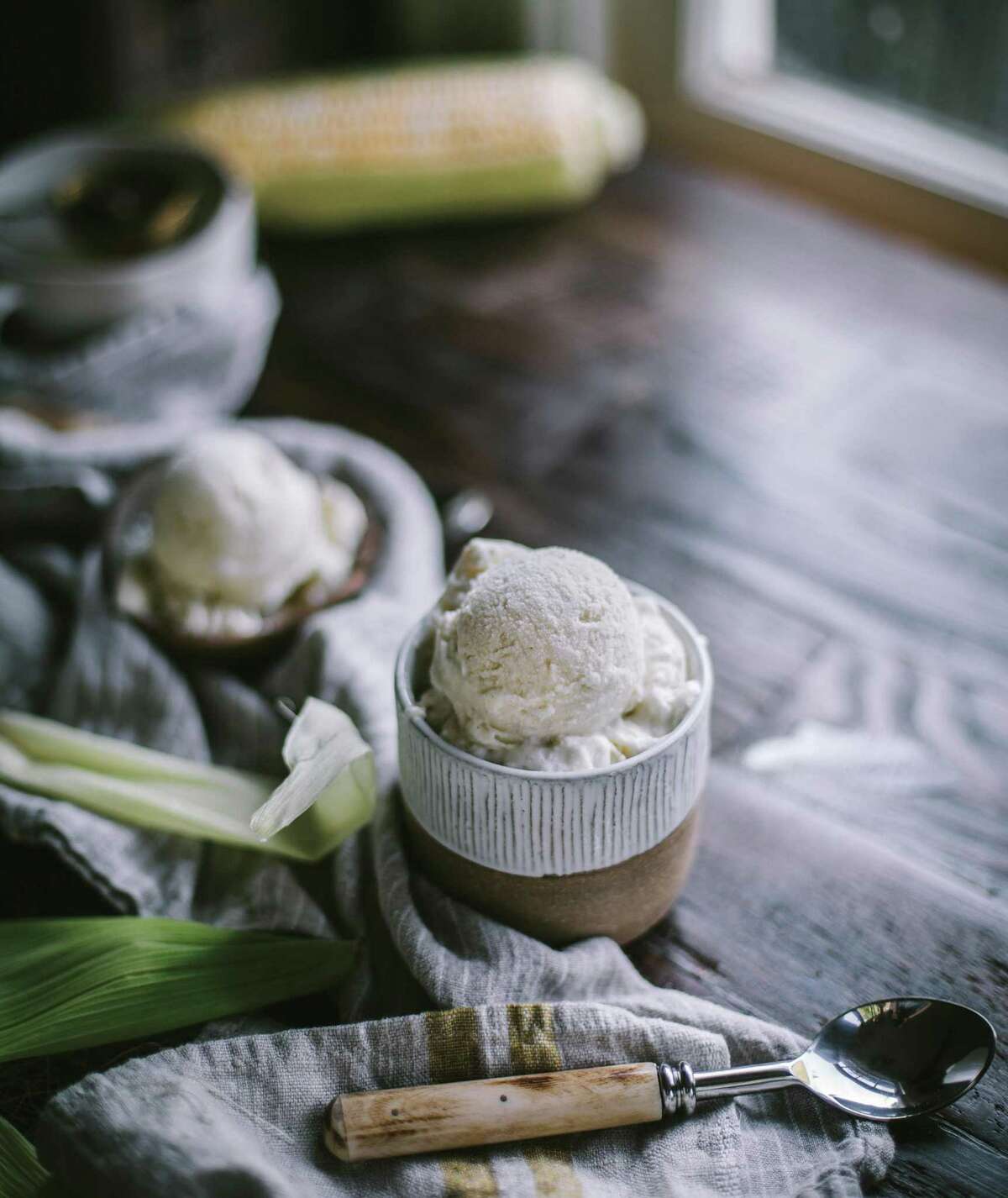 Cinnamon-Sweet Corn Ice Cream from "First We Eat" by Eva Kosmas Flores.
