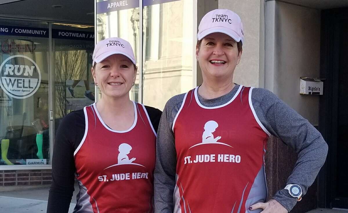 Local friends and avid runners Tammy Hollenbeck, left, and Kris Straub are training to run in the Nov. 4 New York City Marathon. The pair is committed to raising $10,000 for St. Jude Children’s Hospital through their efforts.