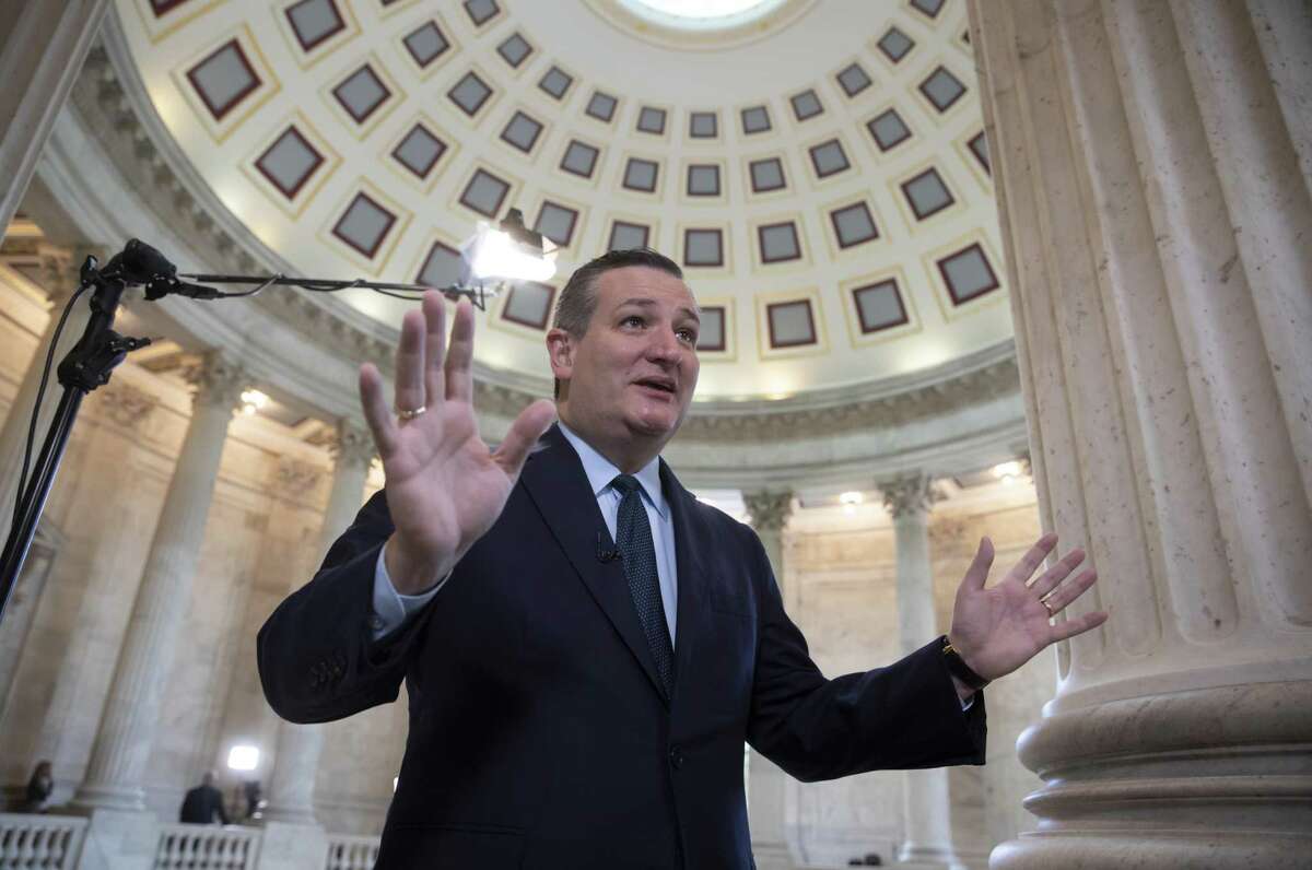 Sen. Ted Cruz, R-Texas, comments on the retirement of Justice Anthony Kennedy from the Supreme Court and the possible choices for President Donald Trump, during a TV news interview on Capitol Hill in Washington, Thursday, June 28, 2018. (AP Photo/J. Scott Applewhite)