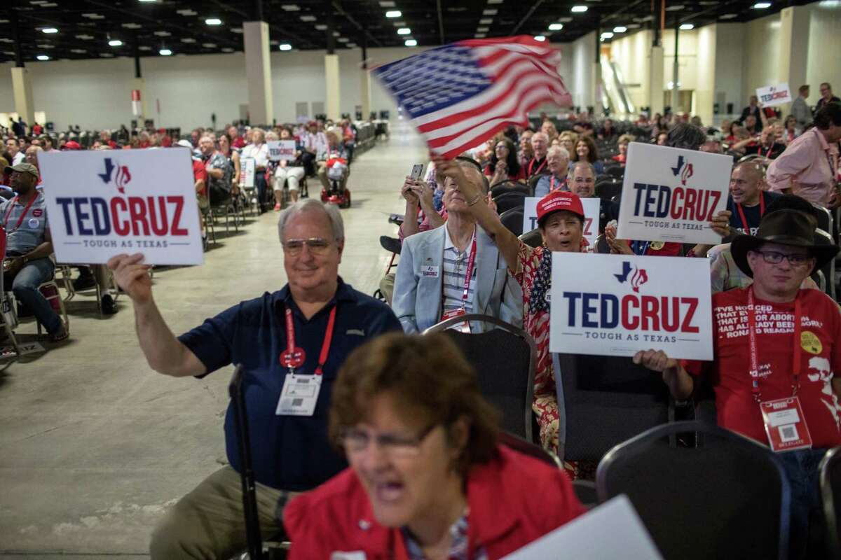 Supporters cheer Sen. Ted Cruz (R-Texas) during his speech at the Texas Republican Convention in San Antonio on June 16, 2018. Most polls show Cruz with a clear lead to win re-election in November. (Tamir Kalifa/The New York Times)