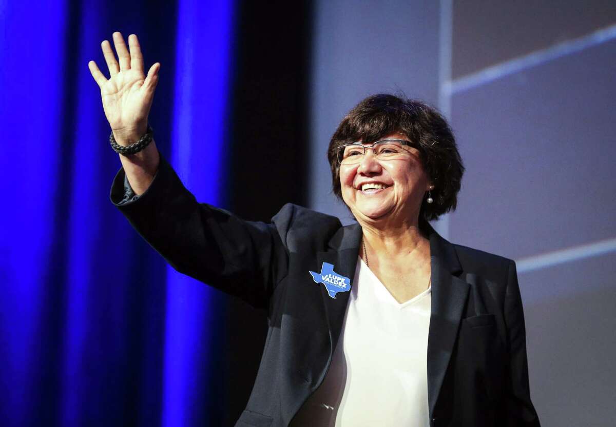 Texas gubernatorial candidate Lupe Valdez takes the stage at the Texas Democratic Convention in Fort Worth last month.