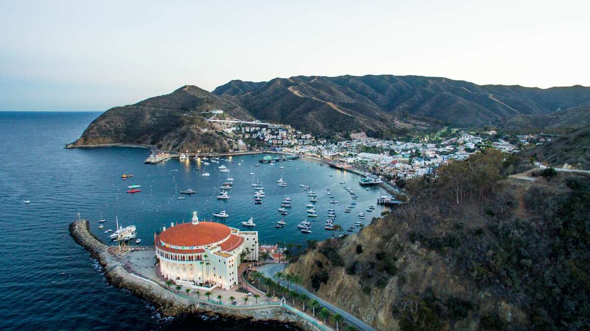 A unique look at the Catalina's Avalon harbor and it's famous landmark, the Casino.