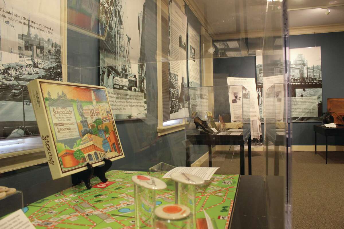 Kellen Riell / Times Union "All About Schenectady," an "Exciting, Fast Moving Game For The Entire Family" is one of the many Schenectady artifacts on display at the "Changing Downtown" exhibit on June 21, 2018, at the Schenectady County Historical Society museum in Schenectady.