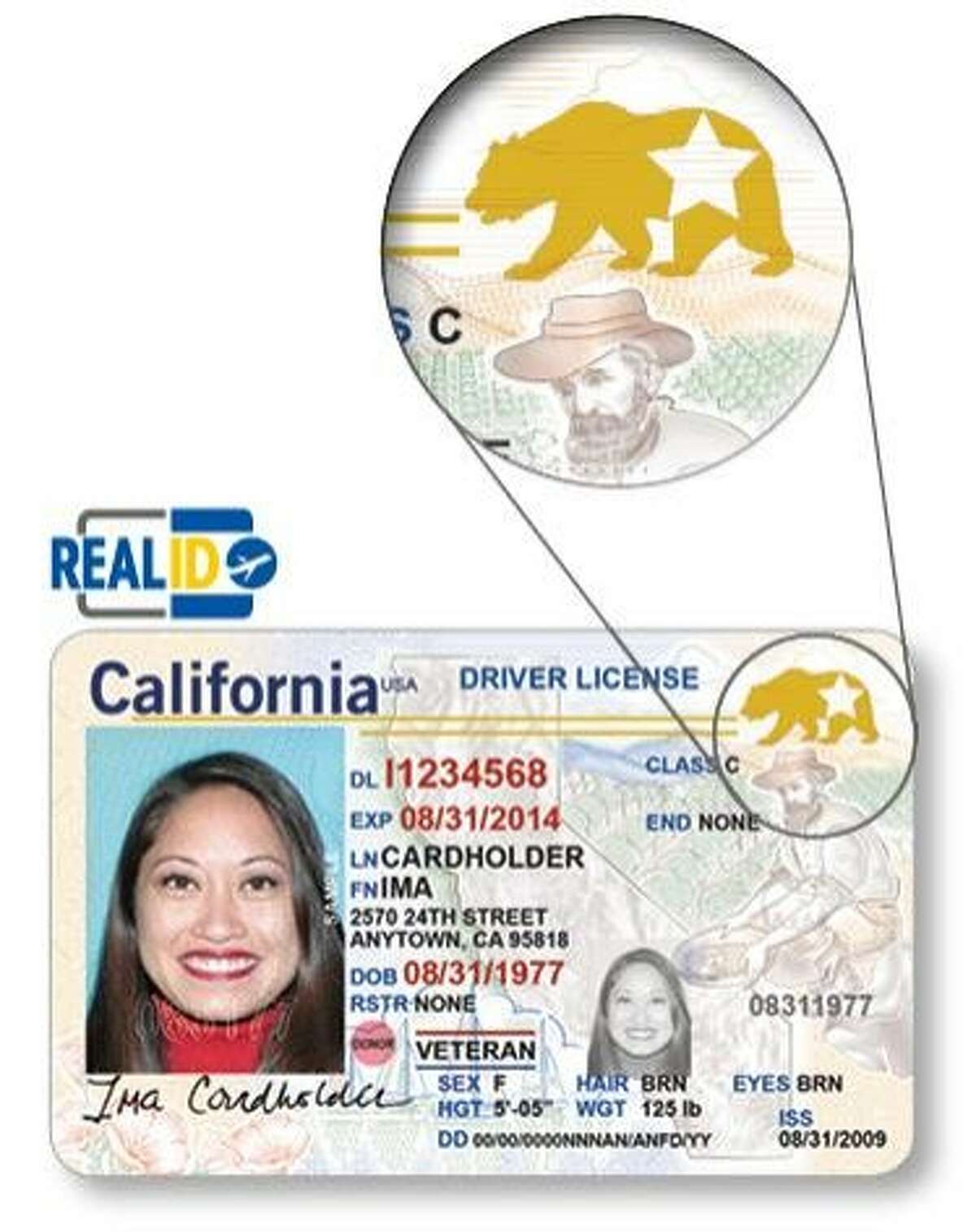 Sample California driver license that meets federal requirements to be a "Real ID."