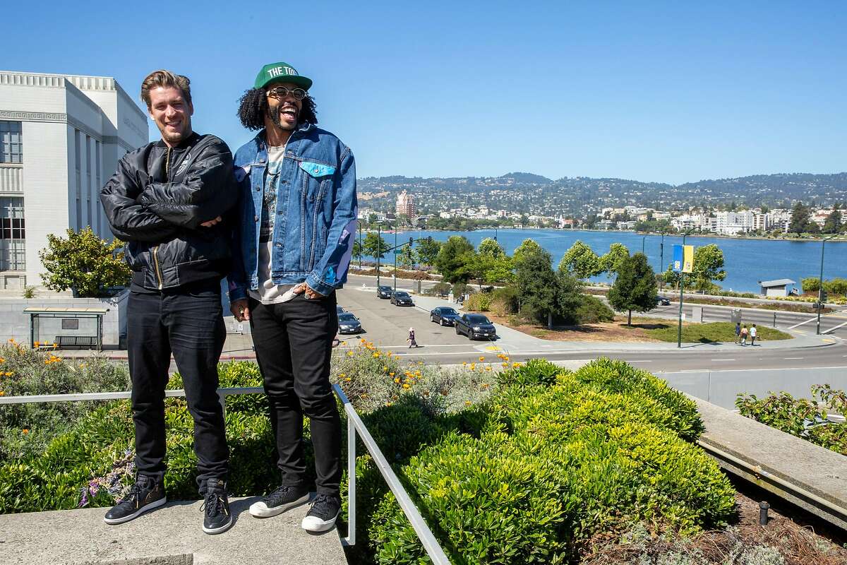 From left: Rafael Casal and Daveed Diggs stand for a portrait at the Oakland Museum, Thursday, June 21, 2018, in Oakland, Calif. Casal and Diggs co-wrote and star in the movie Blindspotting.