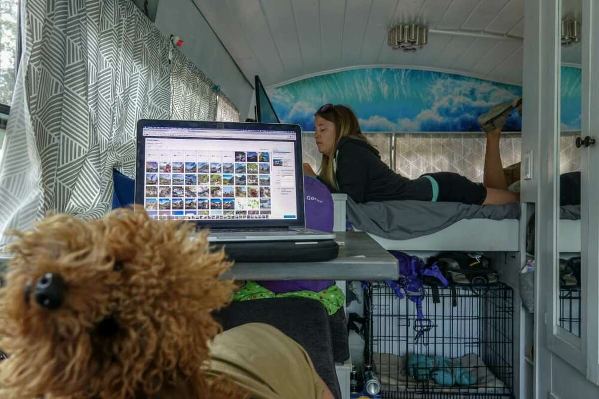 Heather Yandziak and Nicholas Underwood are traveling the United States in their 120-square-foot skoolie