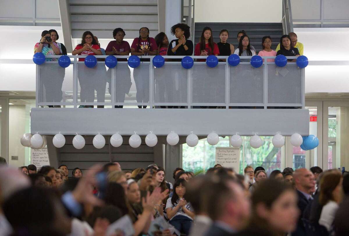 Students and visitors fill the new Michael E. DeBakey High School for Health Professionals during a grand opening celebration for the new building in the Texas Medical Center, Thursday, June 1, 2017, in Houston. (Mark Mulligan / Houston Chronicle)