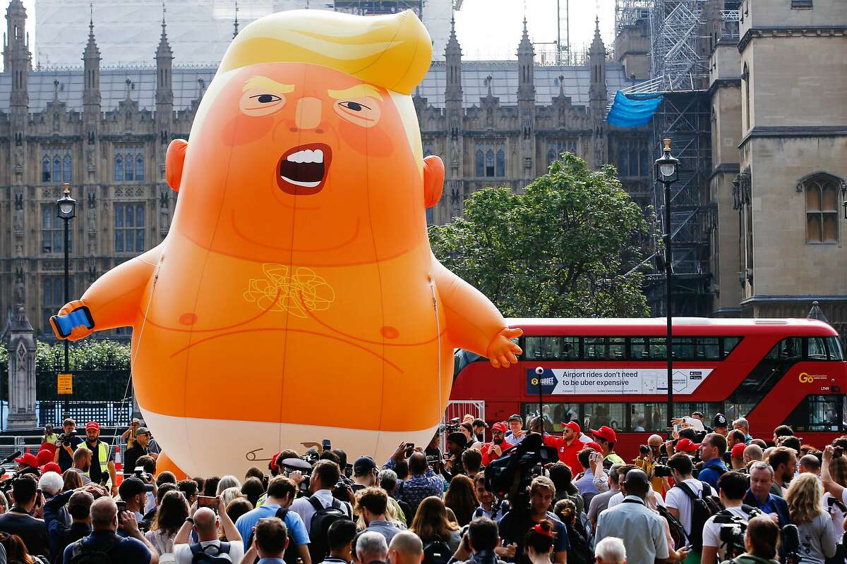 The "Trump Baby" blimp, a helium-filled effigy of U.S. President Donald Trump, lifts off from Parliament Square in London. 