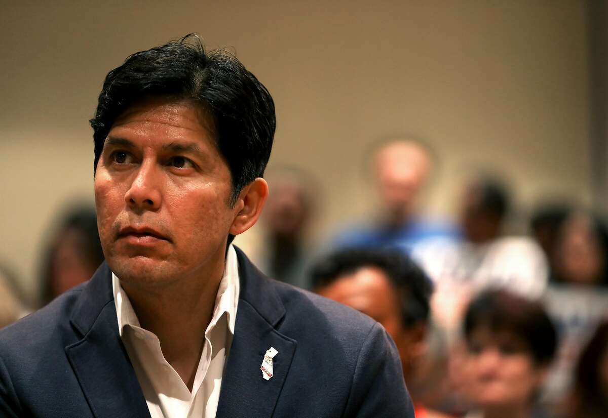 State Sen. Kevin de Leon, 51, watches a speaker during the 2018 Summer Executive Board Meeting, hosted by the California Democratic Party, at the Oakland Marriott City Center on Saturday, July 14, 2018, in Oakland, Cali. He's hoping to get a shot of adrenaline for his campaign by snagging the endorsement of the California Democratic Party.